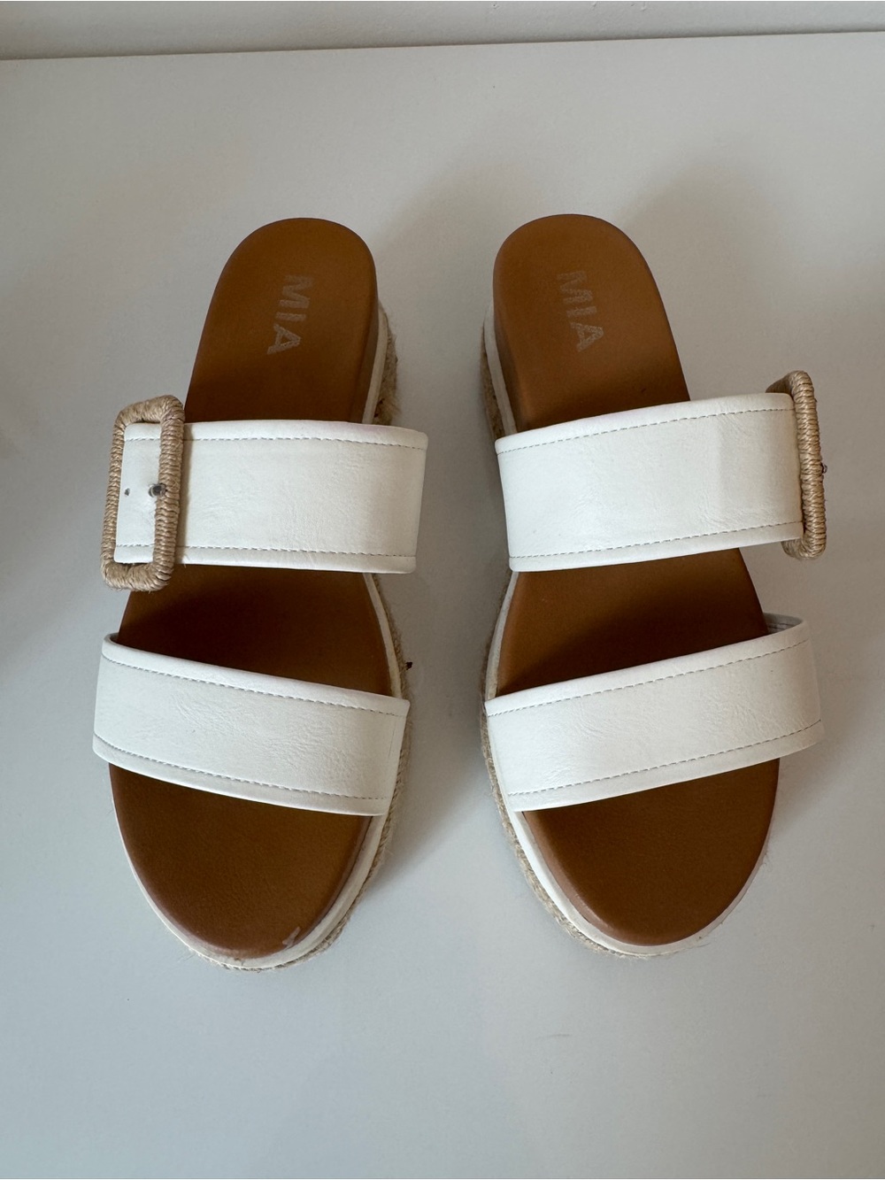 MIA White Double-Band Jute Espadrille Platform Sandals